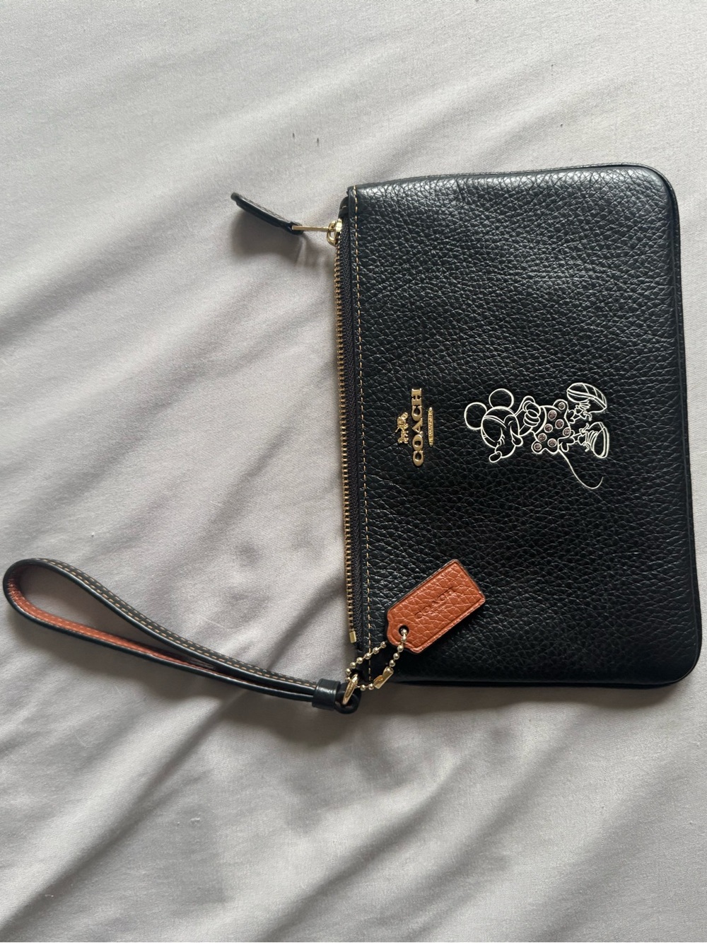 Coach Black Leather Zip Pouch with Gold Hardware